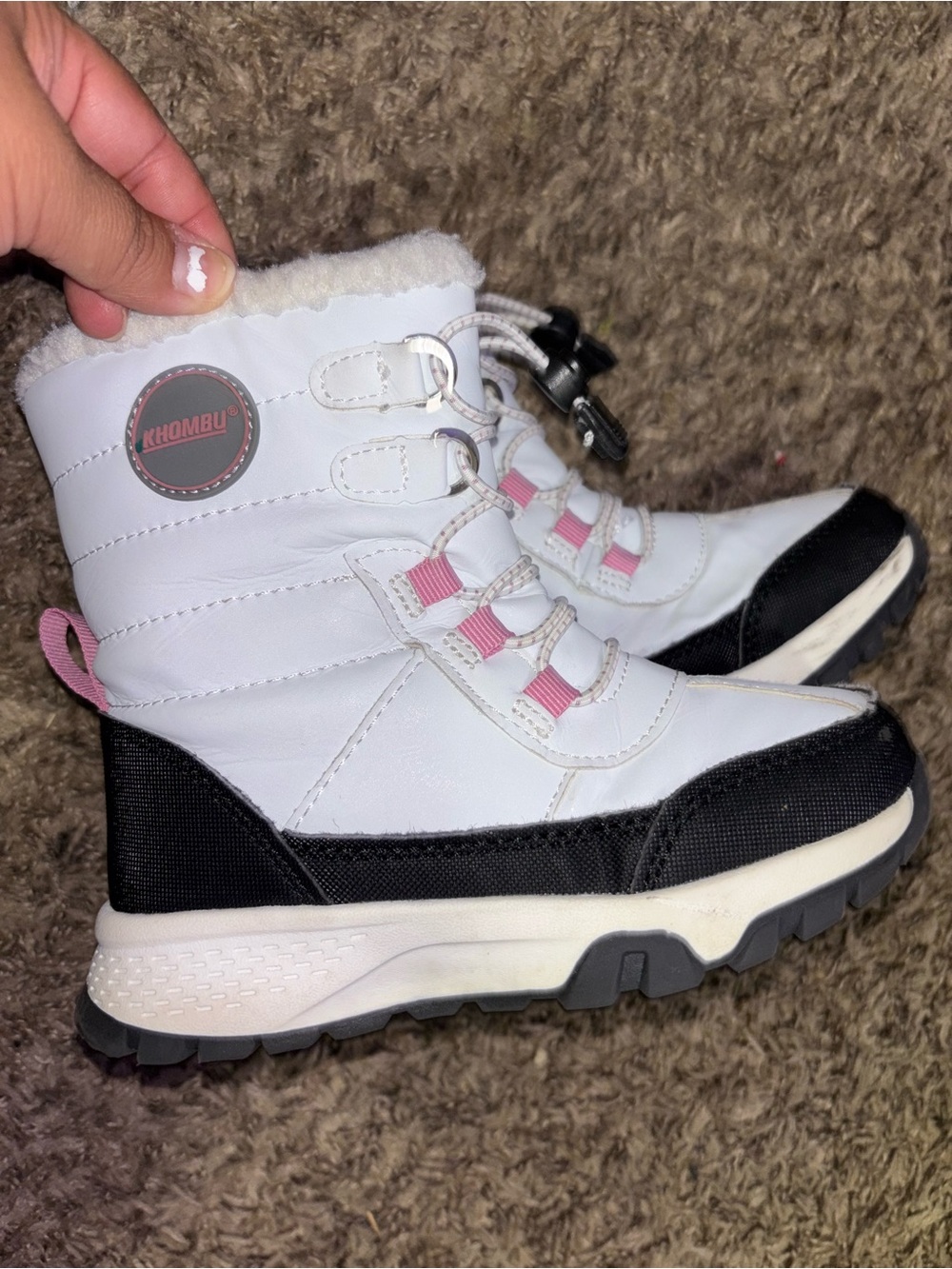 Khombu White, Black & Pink Kids Winter Boots